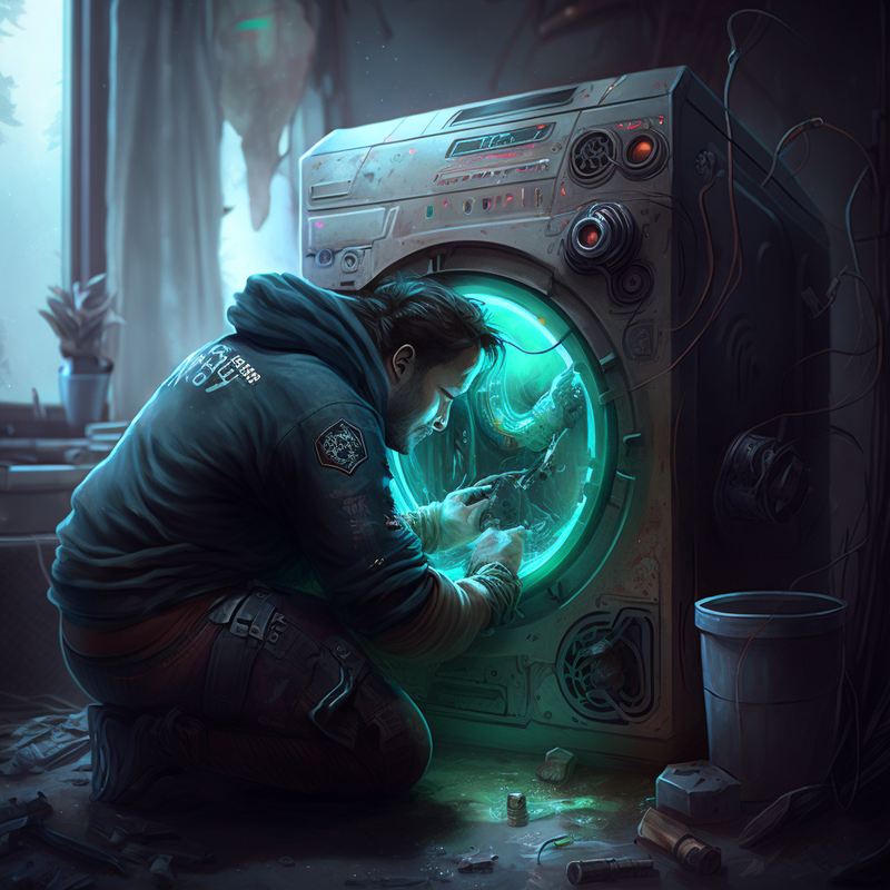 SKY_Repairman_fixing_washing_machine_cyberpunk_8ba4bb8b-9781-4e0f-b27f-726dffc1f7fb