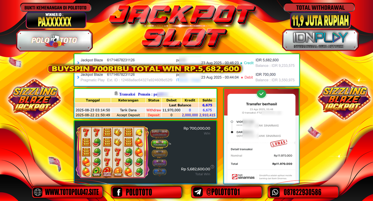 POLOTOTO JACKPOT SLOT JACKPOT BLAZE Rp.11.970.000,-