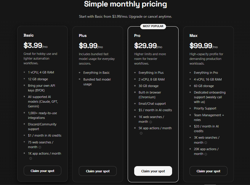 Pricing Screenshot