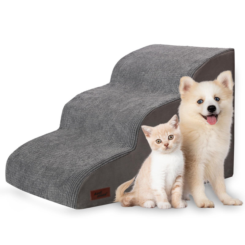 Aodisman Dog Stairs 3-Step Pet Ramp 15.7in Grey