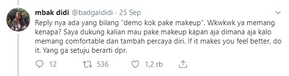 Tanggapan @badgaldidi saat banyak komentar negatif kepadanya