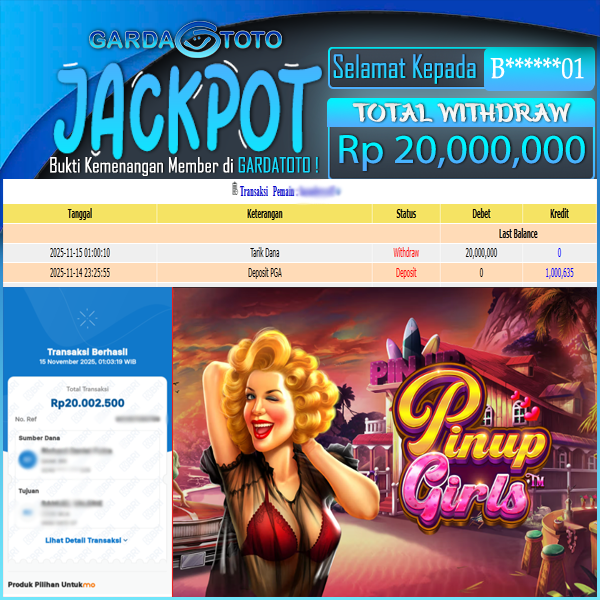 JACKPOT DI PERMAINAN SLOT PINUP GIRLS WD Rp 20,000,000,- DIBAYAR LUNAS GARDATOTO MANTAP !