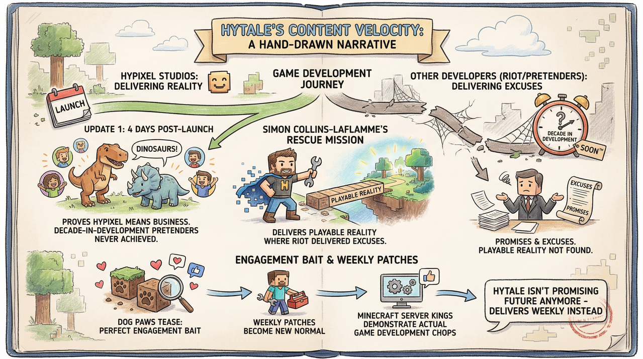 Blocky dinosaur emerging from lush underground jungle cave