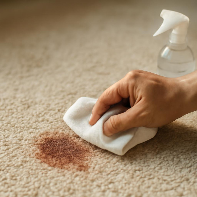 Процесс удаления свежего пятна с ковра пошагово