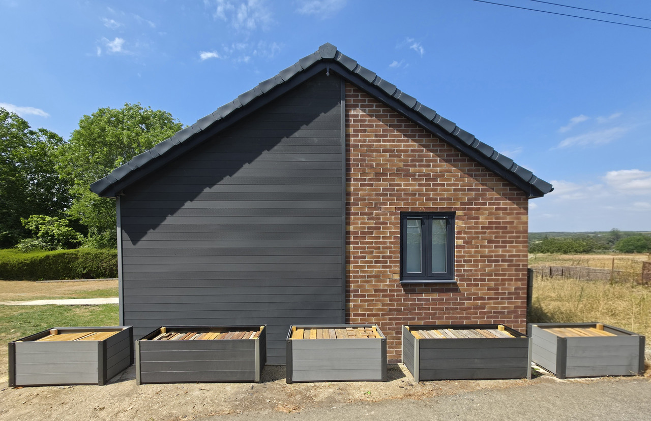 Side of building with planters