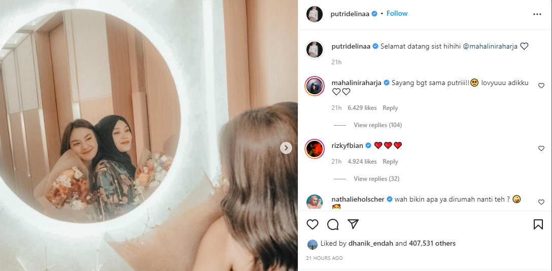Postingan Putri Delina di Instagram, setelah Rizky Febian resmi menjadi kekasih Mahalini