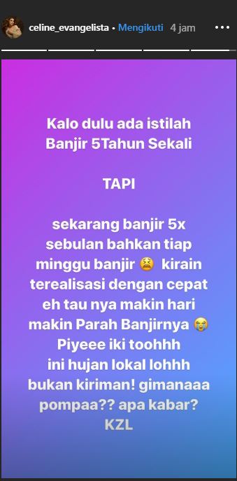 Celine Evangelista terkena musibah banjir