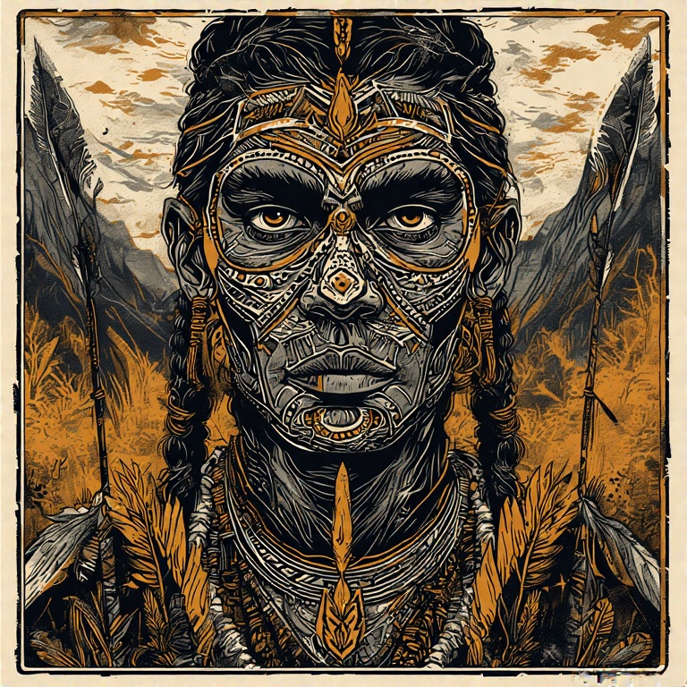 A-tribal-warrior-in-woodcut-st-42