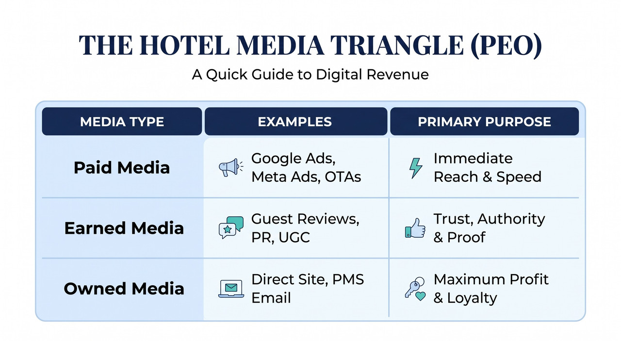 Paid, Earned, and Owned Media: A Hotelier's Guide to Digital Revenue