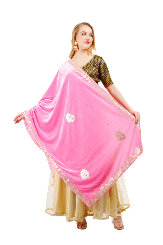 Way2Like Velvet Dupatta Heavy Gota Patti Leaf Work Chunni Hijab Scarf Party Wrap