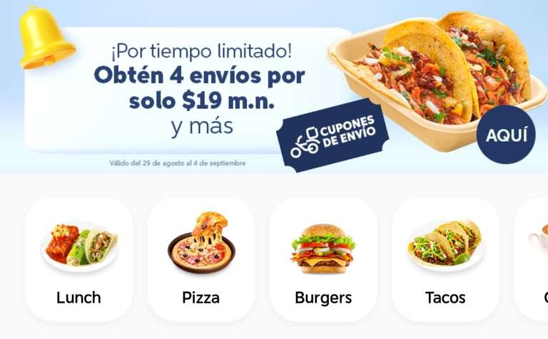 DiDi Food: 4 envíos por $19 pesos 
