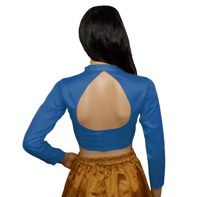 Women's Designer Sari Blouse Dupion Silk Collor Neck Long Sleeve Crop Top Choli - Picture 72 of 82