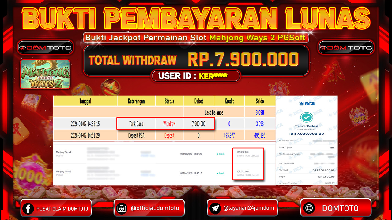 JACKPOT SLOT Mahjong Ways 2 PGSoft 02 MARET 2026