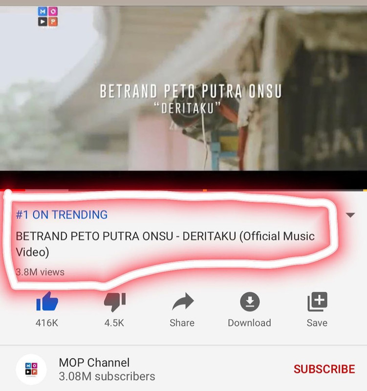 Video clip Betrand Peto trending di Youtube