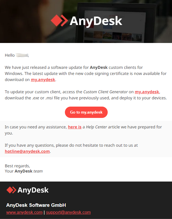 AnyDesk neu signierte Clients