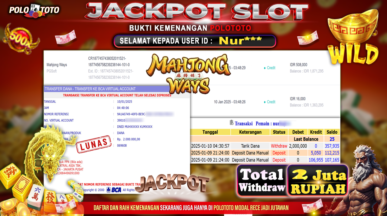 POLOTOTO JACKPOT SLOT MAHJONG WAYS Rp.2,000.000,-