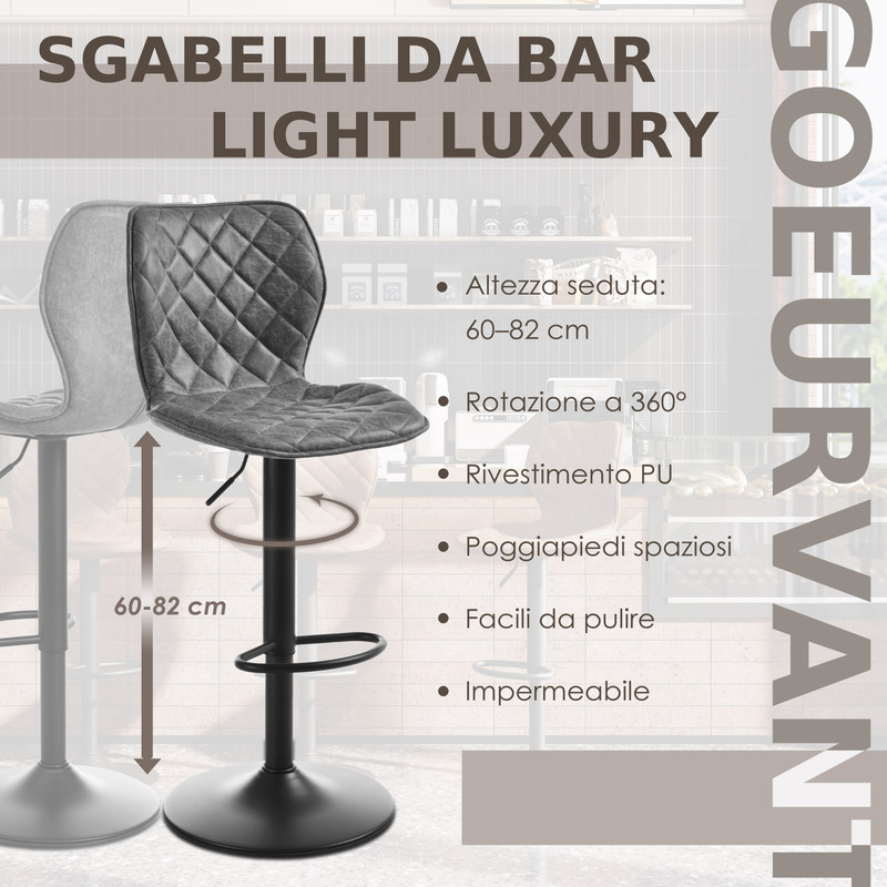 Set Di 2 Sgabelli Da Bar, Sedie Regolabili In Altezza Con Schienale A - Foto 3