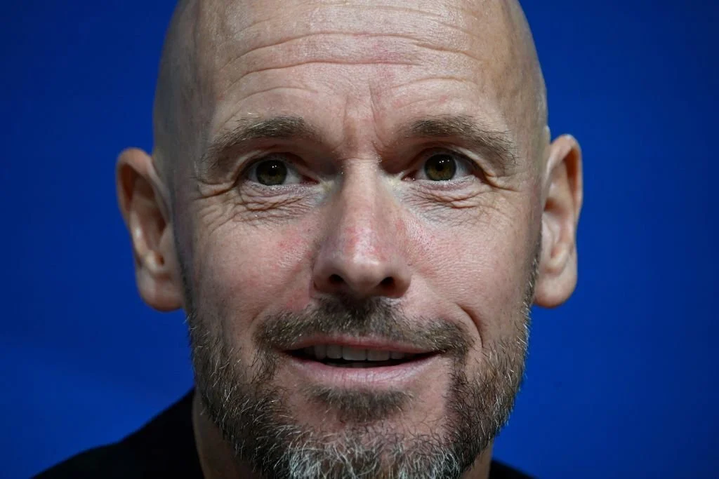 Manchester United's Dutch manager Erik ten Hag addresses a press conference on the eve of the UEFA Champions League