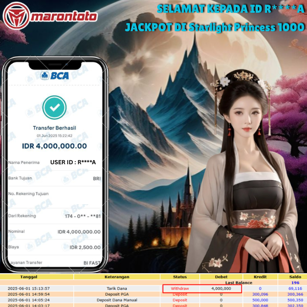 Bukti Kemenangan Member Marontoto Sebesar 4,000,000 JuTa