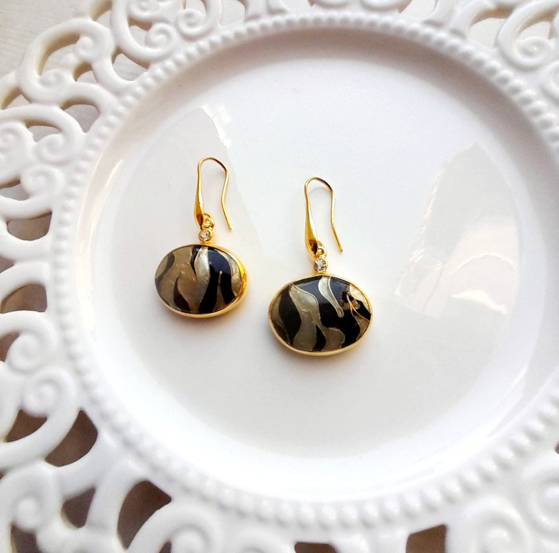 Minankari Earrings Golden Wave, Handmade Gold-Plated Silver, Cloisonné Enamel Jewelry from Tbilisi - handmade cloisonne enamel