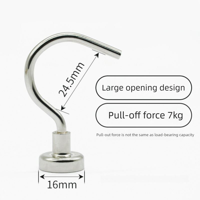 Neodymium Magnetic Hooks 16mm Base Large Open Mouth Hanger Heavy Duty Magnet for Fridge Kitchen BBQ Grill Utensils and Keys Silver