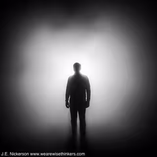 Silhouetted figure walking through fog, symbolizing memory loss and inner struggle