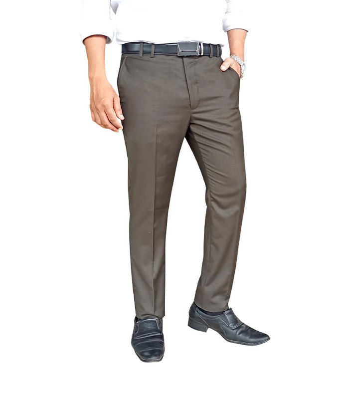 Formal Slim Fit Plain Front Cross Pocket Trouser Color: 850 (DK OLIVE)