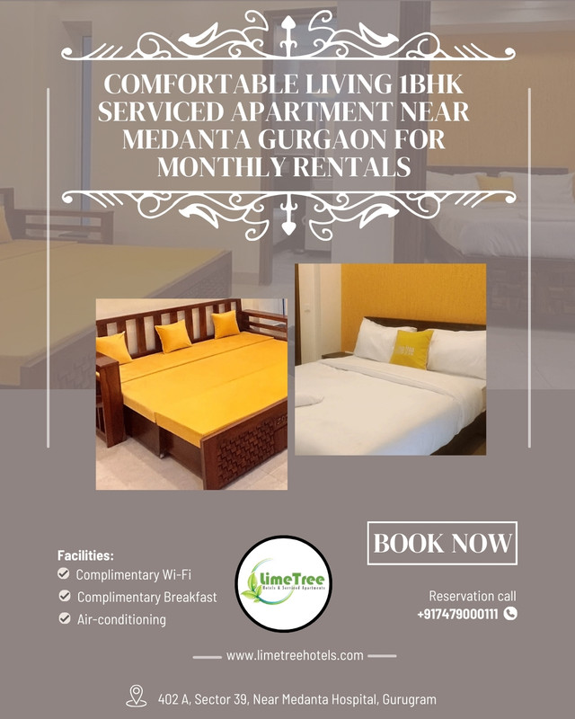 Comfortable Living 1BHK Serviced Apartment Near Medanta Gurgaon for Monthly Rentals