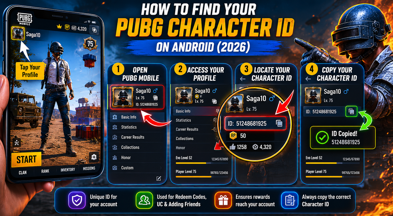 PUBG Player ID vs Character ID comparison infographic 2026