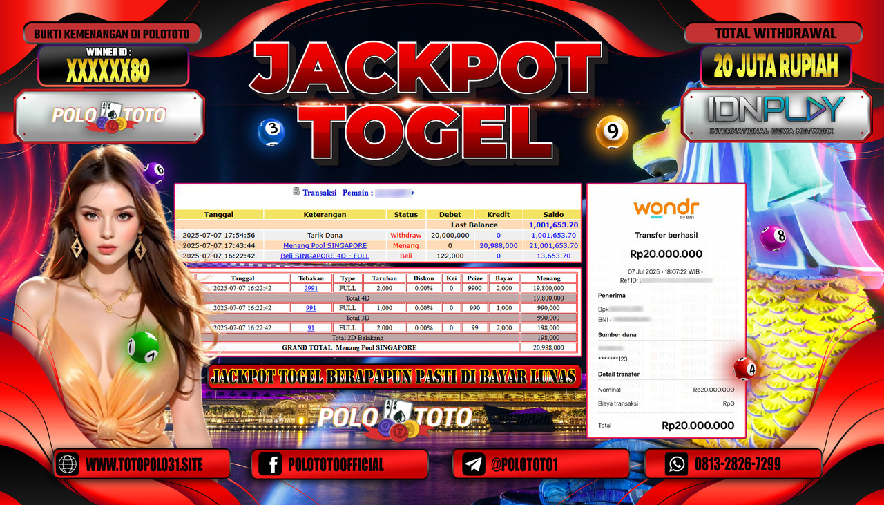 POLOTOTO JACKPOT TOGEL TOTO MACAU Rp.20.000.000,- LUNAS
