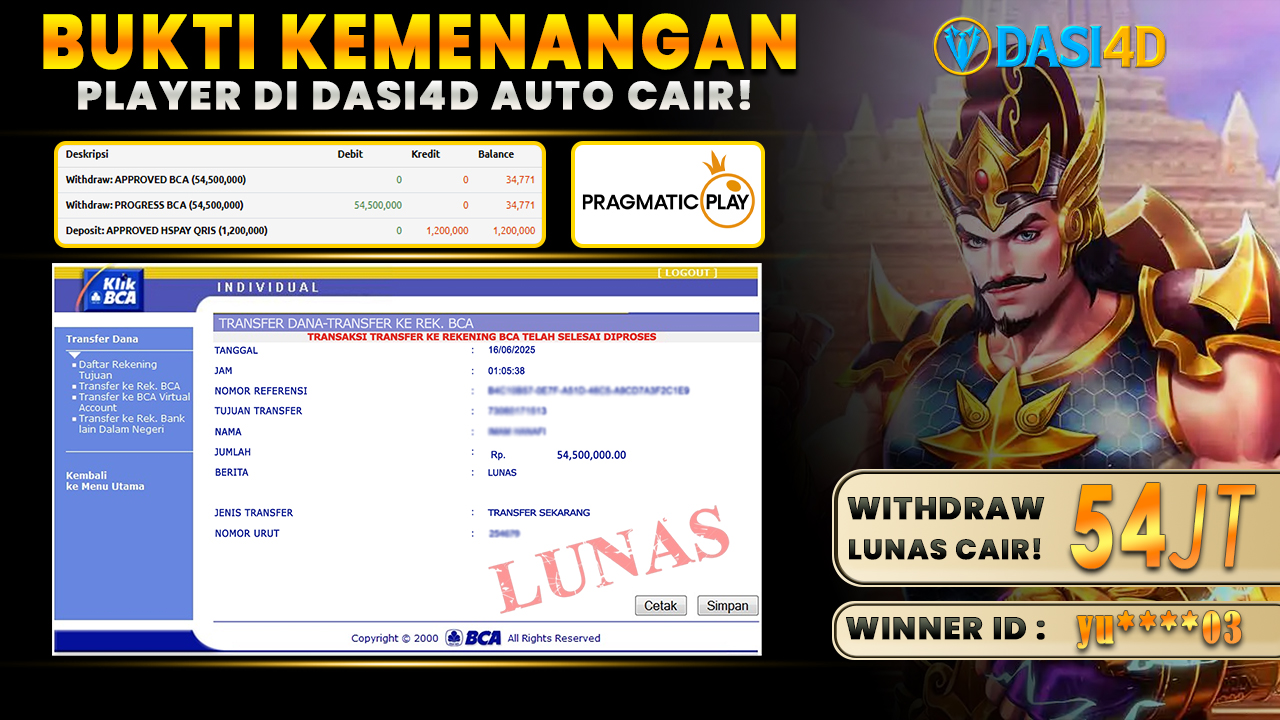 BUKTI KEMENANGAN 16 JUNI 2025 DI GATES OF GATOTKACA WD 54 JUTA