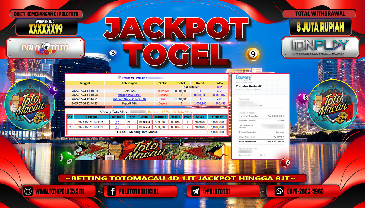 POLOTOTO JACKPOT TOGEL TOTO MACAU Rp.8.000.000,-