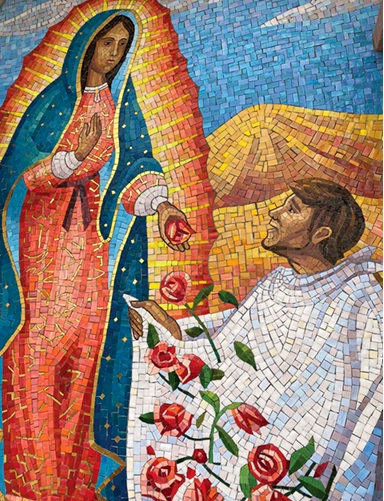Oggi ricorrono i 50 anni dalla nascita al Cielo di san Josemaría! dans Fede, morale e teologia Nostra-Signora-di-Guadalupe-porge-una-rosa-a-San-Juan-Diego