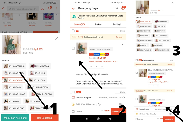Cara memesan dua barang beda warna di Shopee.