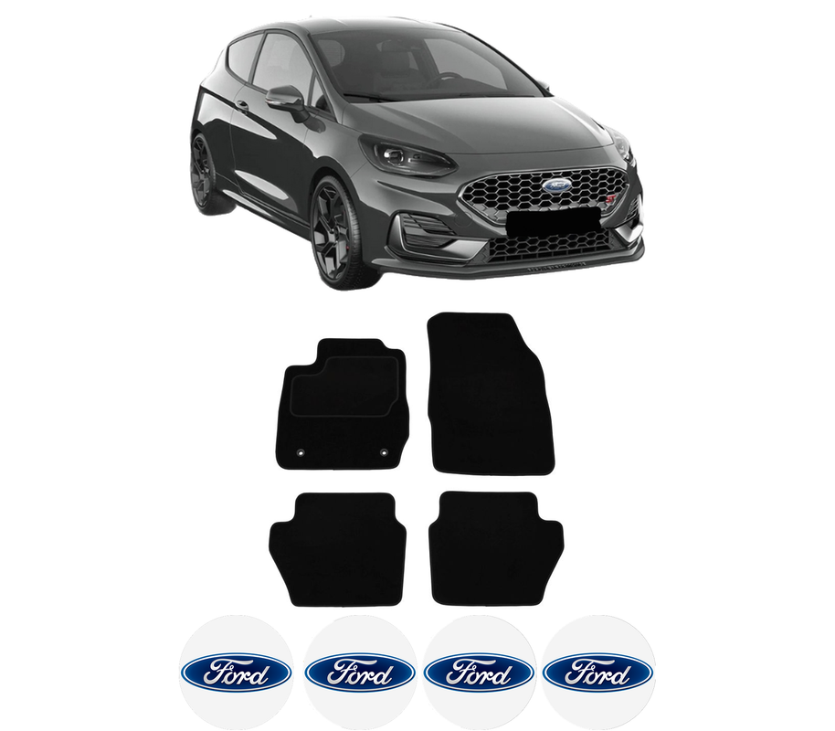 Set Covorase Presuri FORD FIESTA VII (HJ, HF) din 2017-2020, Auto, Material Textil Mocheta, 4 Stickere auto cu FORD