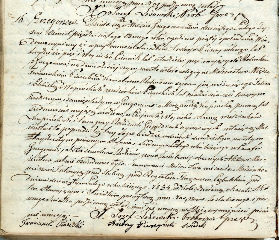 Piasecki Franciszek  i  Marianna Kupińska   MATR  1858 nr 16  parafia GRZEGORZEW