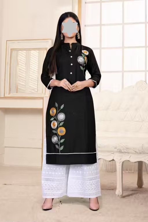 Women Rayon Black Palazzos Kurta Set Color 1 (KS180)