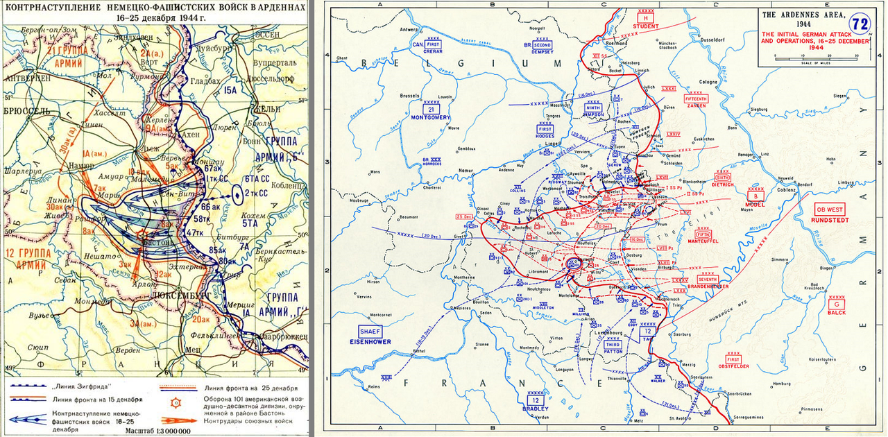 Two styles of military maps