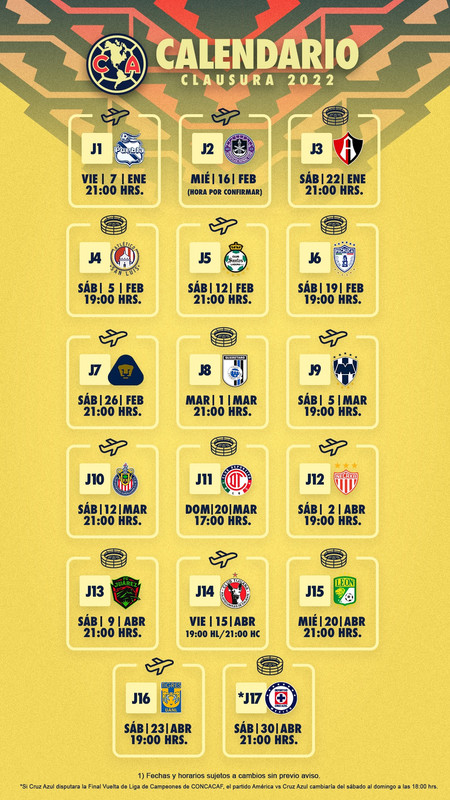 Calendario del Club América para el Clausura 2022
