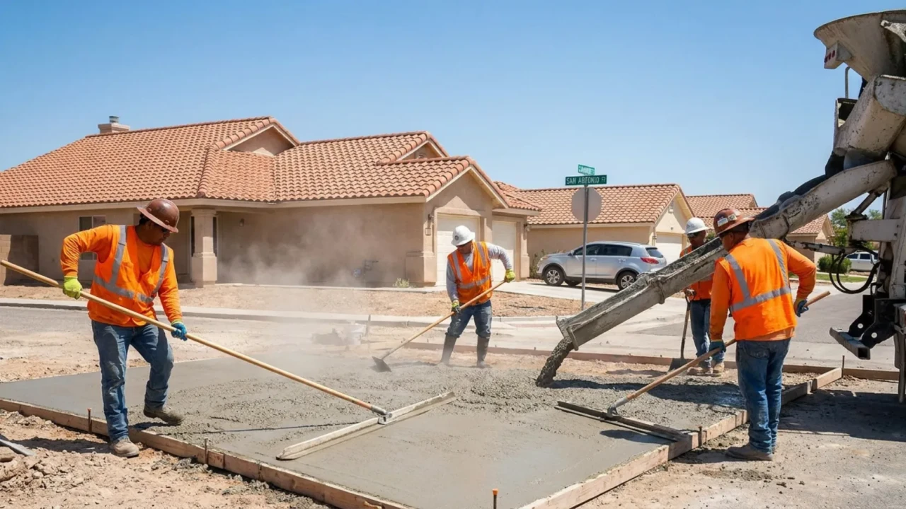 Stamped Concrete Driveway Installation Day San Antonio Pour