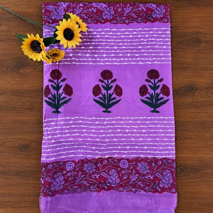Women's Kota Doriya Staple Silk Saree with Unstitched Blouse Piece