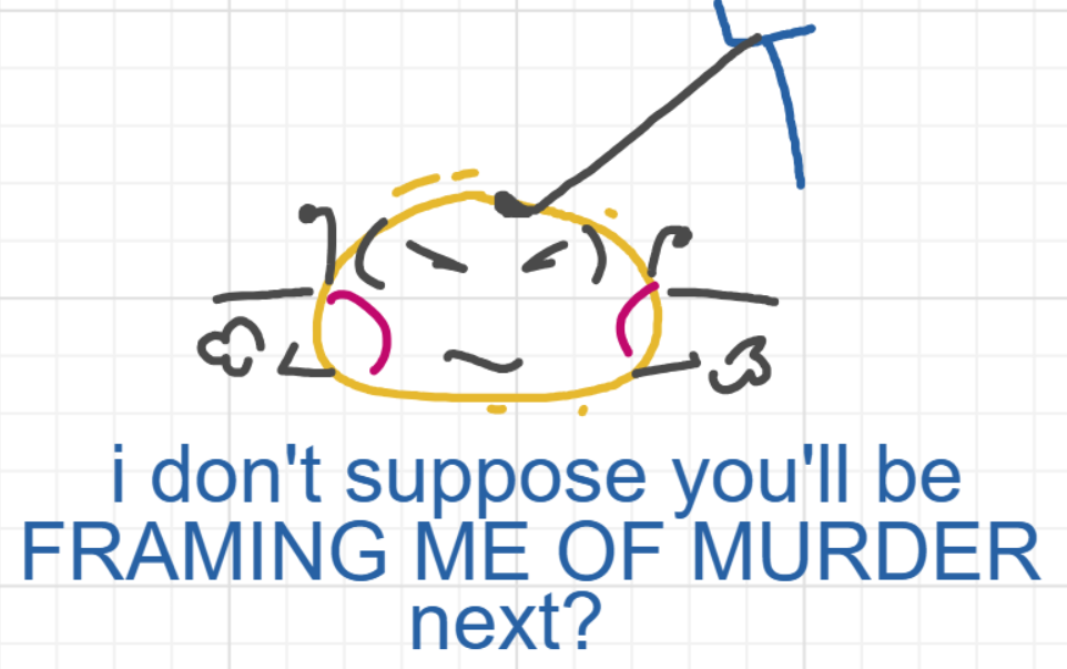 A panel from A Murder On The, episode six of the Board Boards object show by Furretwalk/WalkingFurret.
