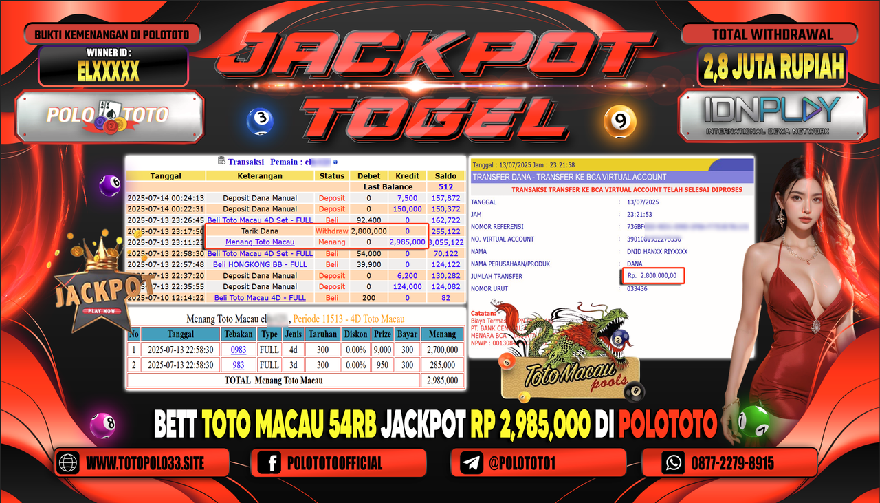 POLOTOTO JACKPOT TOGEL TOTO MACAU Rp.2.800.000,-
