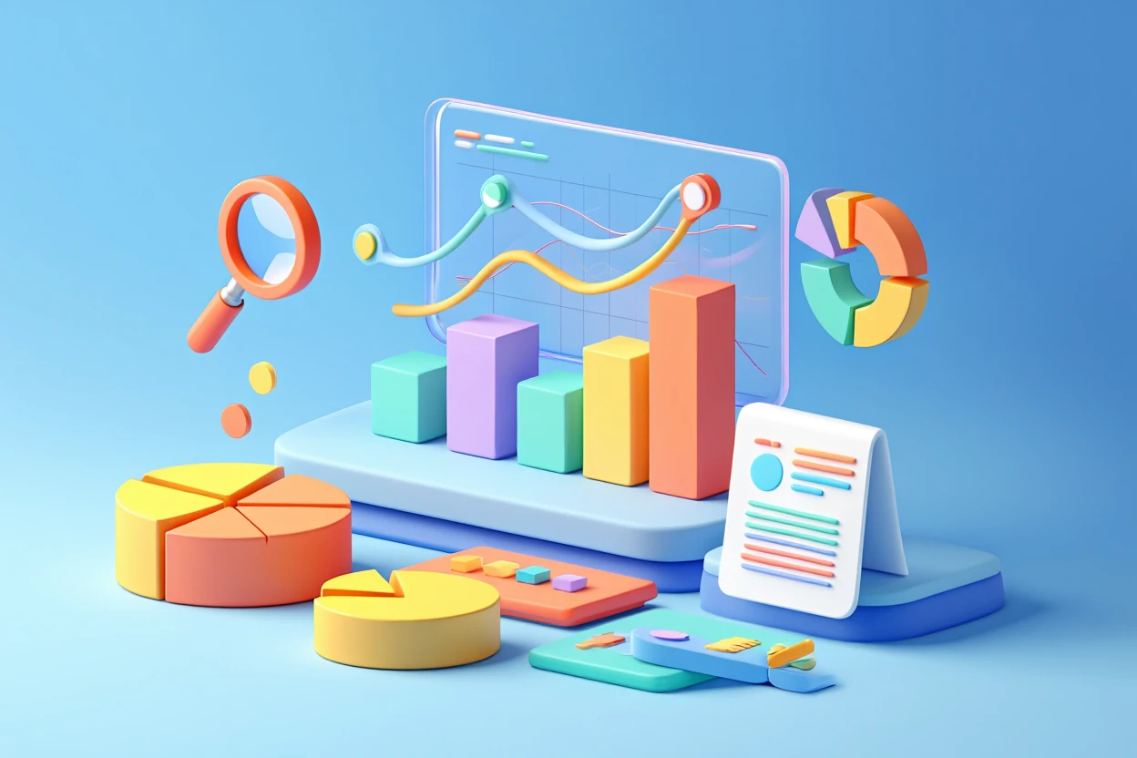 Графики и диаграммы на синем фоне, иллюстрация медиамониторинга