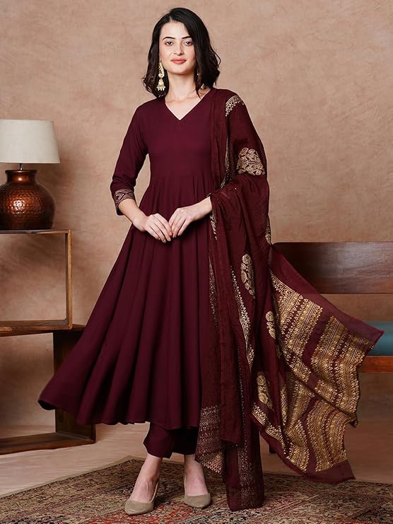 GoSriKi Women's Rayon Blend Solid Anarkali Kurta
