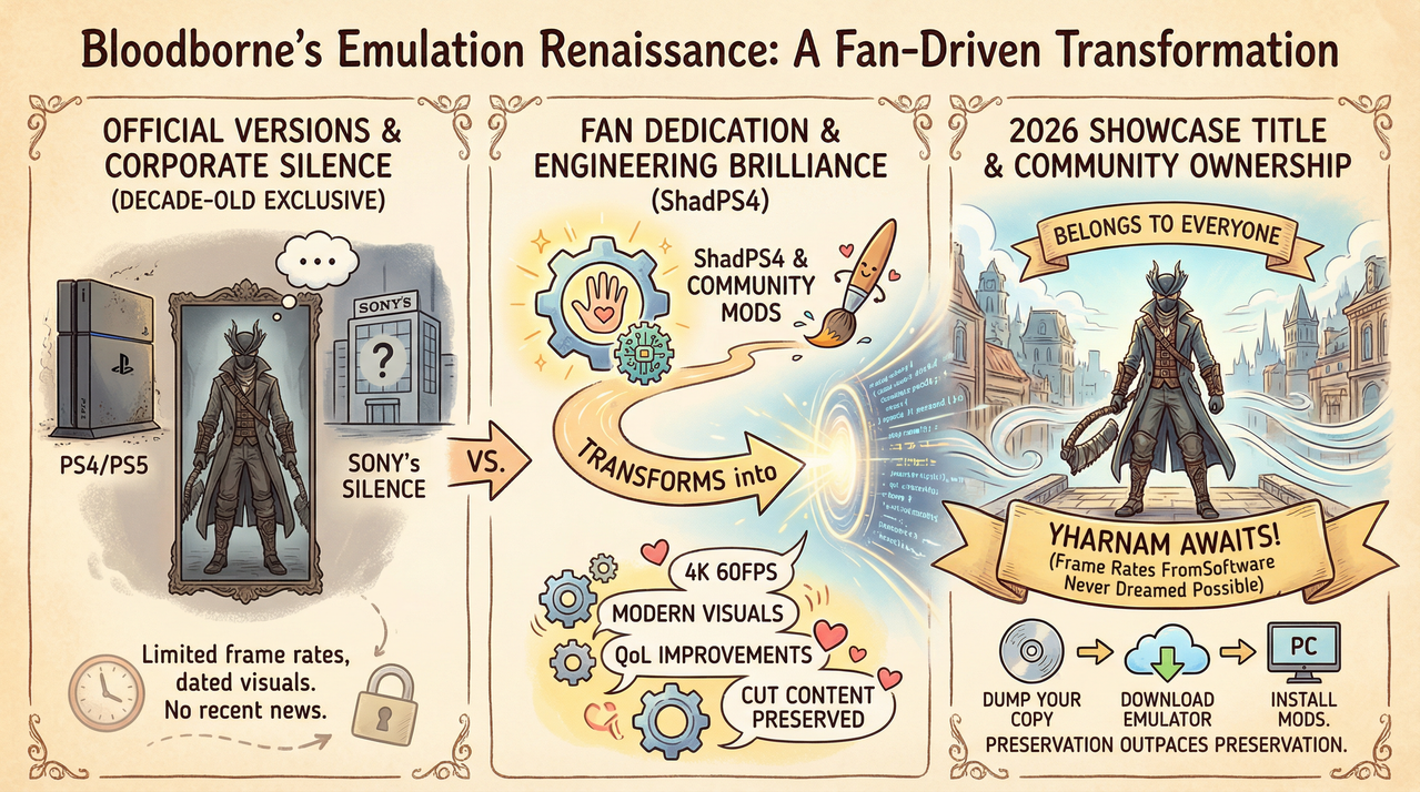 Dark gothic cityscape with hunter silhouette against blood moon