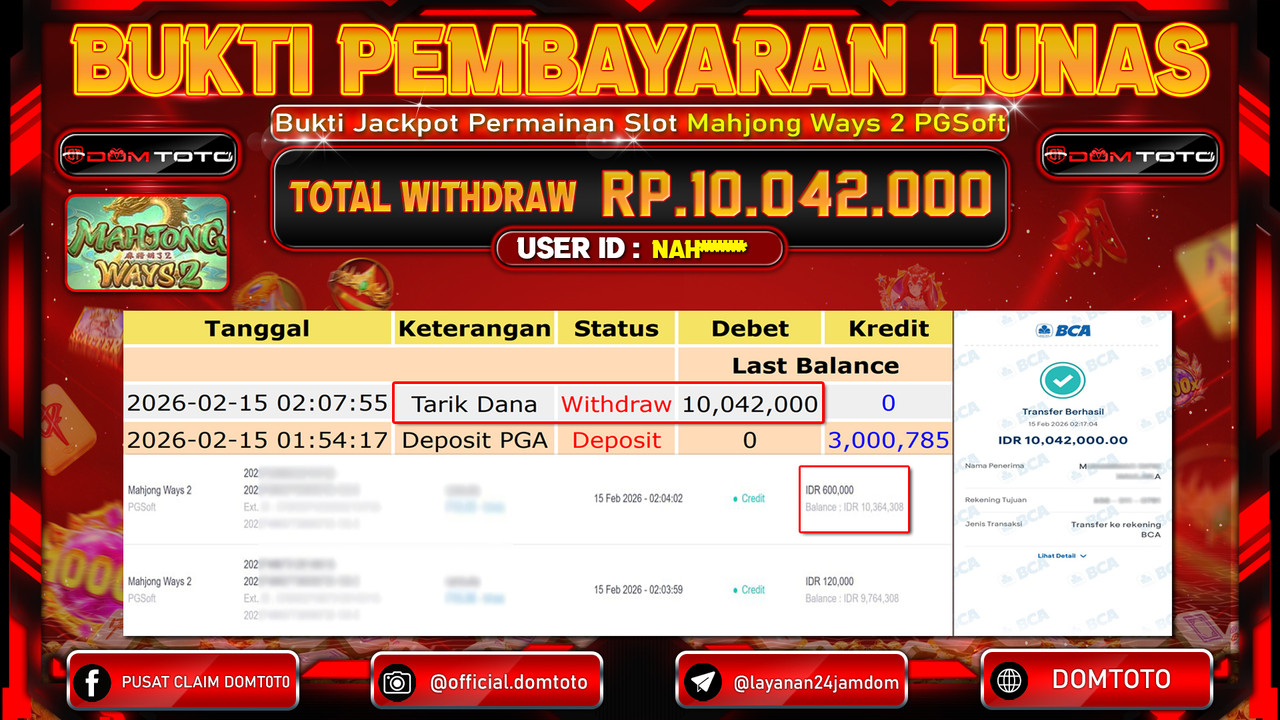 JACKPOT SLOT Mahjong Ways 2 PGSoft 15 FEBRUARI 2026