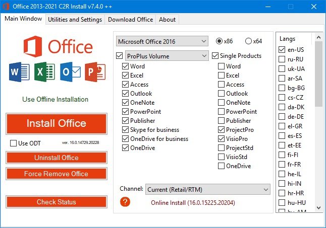 Office 2013-2021 C2R Install / Install Lite v7.4.0