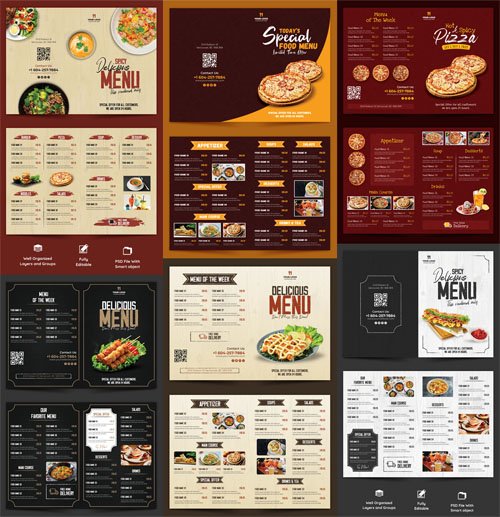 Restaurant Menu Bi-Fold Brochures Vol.3 - 6 PSD Templates