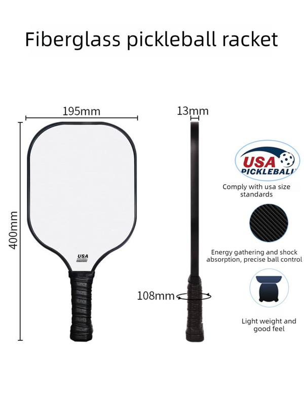 White Fiberglass Pickleball Paddle - Lightweight 215g with Anti-Slip TPU Grip for Outdoor Sports